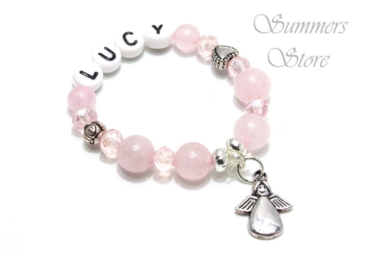 Baby bracelet rose quartz, guardian angel, personalized with desired name image 1