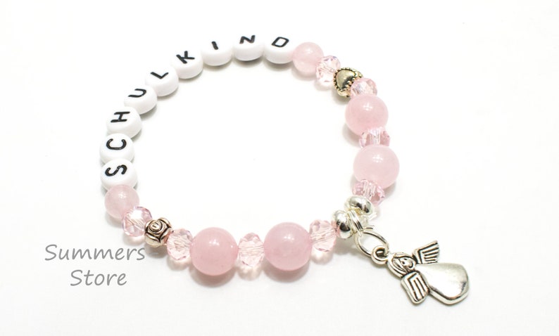 Bracelet School Child School, Gift, School Bag, Rose Quartz, Guardian Angel, Wish Name, First Day of School image 1