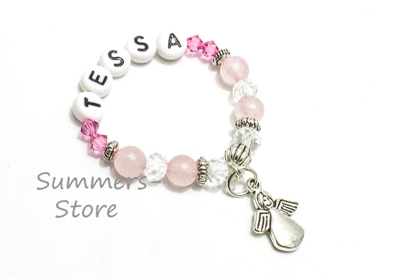 Baby bracelet with name, rose quartz bracelet image 1