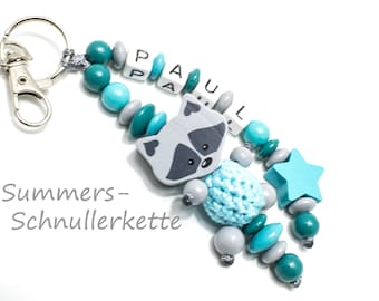 Key chain with name raccoon, turquoise petrol, pendant, bag dangling key ring gift enrollment