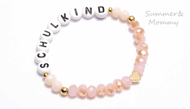 Bracelet school child enrollment, gift, school bag, rose gold, desired name, first day of school, name image 1