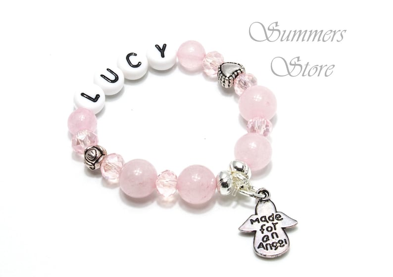 Baby bracelet rose quartz, guardian angel, personalized with desired name image 2