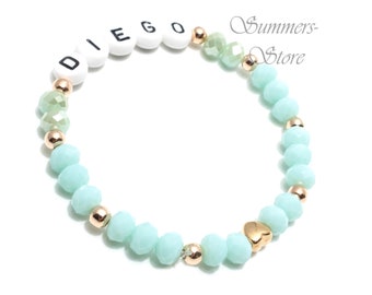 Bracelet with name, mint baby blue, rose gold
