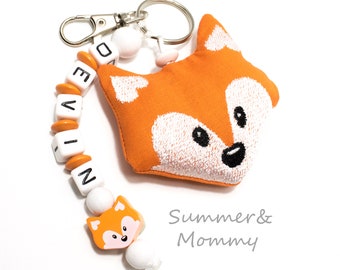 Key ring fox, with desired name color choice, boy girl, school enrollment, communion gift, school cone