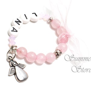 Baby bracelet Rose quartz with guardian angel image 1