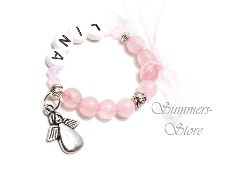 Baby bracelet Rose quartz with guardian angel image 1