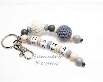 Key chain with name, pendant, bag dangling key ring gift enrollment, crochet beads