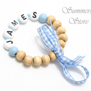 Baby bracelet natural wood baby Blue image 1