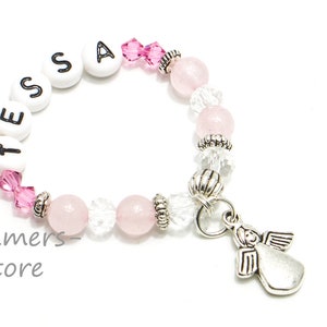 Baby bracelet with name, rose quartz bracelet image 3