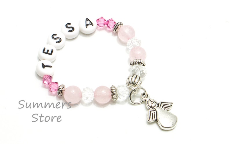Baby bracelet with name, rose quartz bracelet image 3