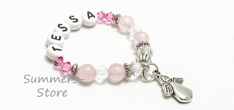 Baby bracelet with name, rose quartz bracelet image 2