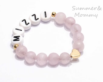 Baby bracelet with name, jade, girl, rose gold or silver