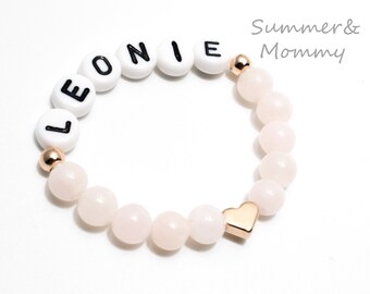 Baby bracelet with name, jade, girl or boy, rose-gold or silver, different colors to choose from, Taufarmband