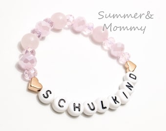 Bracelet for a communion gift, rose quartz, rose-gold, or with the desired name of the communion child