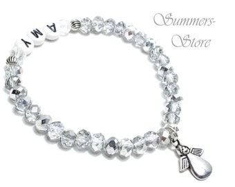 Name bracelet silver with guardian angel, with desired name