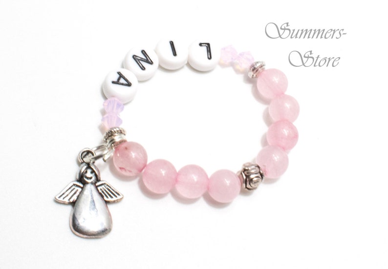 Baby bracelet Rose quartz with guardian angel image 2