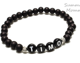 Partner bracelet, bracelet personalized with name, matte black beads, name bracelet black matt