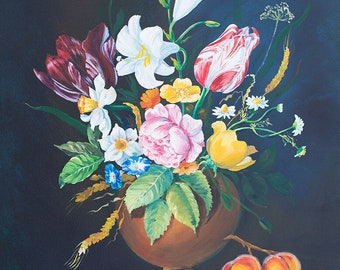 Realistic Flowers Painting - Tulips Painting - Flowers in a Vase Painting - Original Artwork on Canvas - Painting on Canvas for Sale