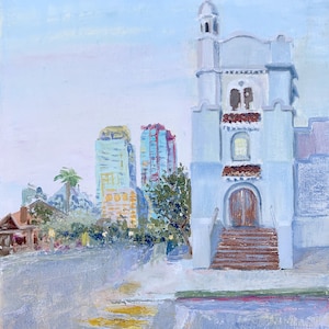 Oil Paintings for Sale - Landscape Art - Canvas Wall Art - San Diego Downtown Painting - Painting on Linen Canvas