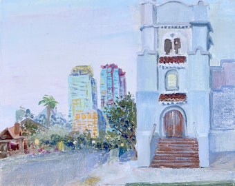 Venta de pinturas al óleo - Arte de paisaje - Arte de pared de lienzo - Pintura del centro de San Diego - Pintura sobre lienzo de lino