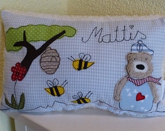 Oreiller avec nom ours abeilles miel nom oreiller cadeau individuel baptême naissance anniversaire