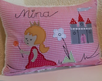 Oreiller avec motif de nom Château de princesse cadeau individuel naissance baptême anniversaire décoration chambre d'enfant