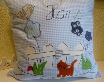 Housse de coussin ou coussin avec nom motif jardin cadeau individuel naissance baptême anniversaire