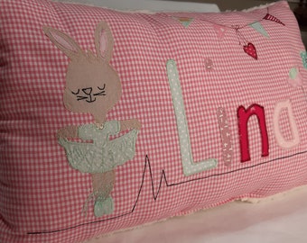 Housse de coussin ou coussin avec nom coussin au choix - motif lapin ballerine - cadeau individuel baptême naissance anniversaire