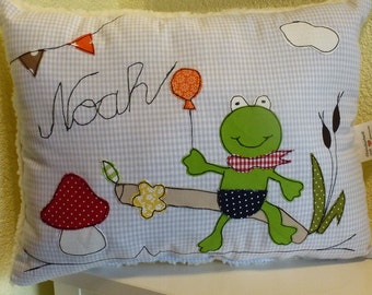 Housse de coussin ou coussin avec nom grenouille nom coussin cadeau individuel baptême naissance anniversaire