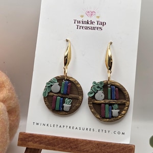 Polymer Clay Bookshelf Earrings: Book Lover Gift