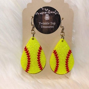 Softball Teardrop Shaped Glitter Epoxy Earrings image 4