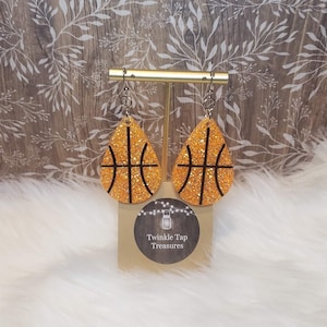 Basketball Teardrop Shaped Glitter Epoxy Earrings