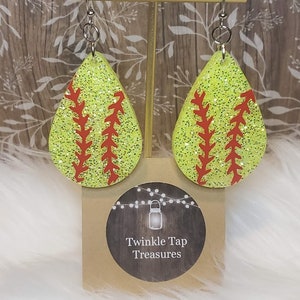 Softball Teardrop Shaped Glitter Epoxy Earrings image 3