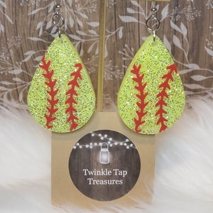 Softball Teardrop Shaped Glitter Epoxy Earrings image 2