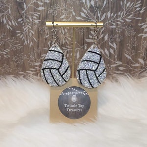Volleyball Glitter Teardrop Earrings: Epoxy Resin Sports Jewelry