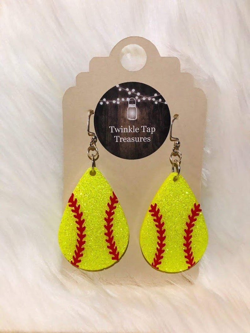 Softball Teardrop Shaped Glitter Epoxy Earrings image 4