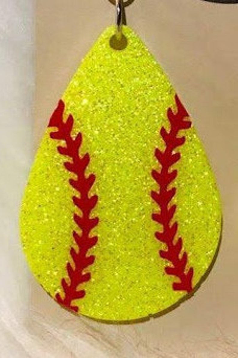 Softball Teardrop Shaped Glitter Epoxy Earrings image 6