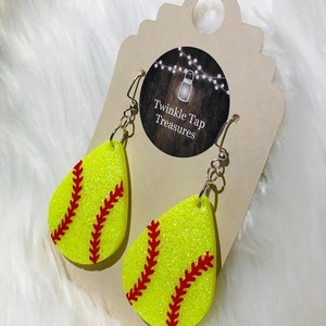 Softball Teardrop Shaped Glitter Epoxy Earrings image 5