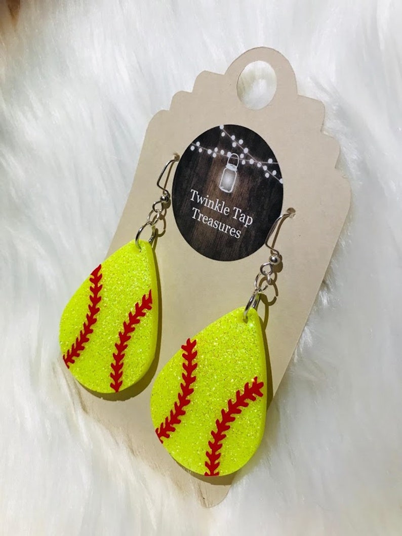 Softball Teardrop Shaped Glitter Epoxy Earrings image 5