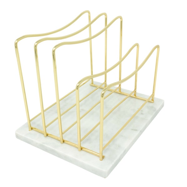 Real Marble File Holder - Marble Desk Accessories - Modern Marble Mail Organizer - Gold Mail Holder & Letter Tray (White + Gold)