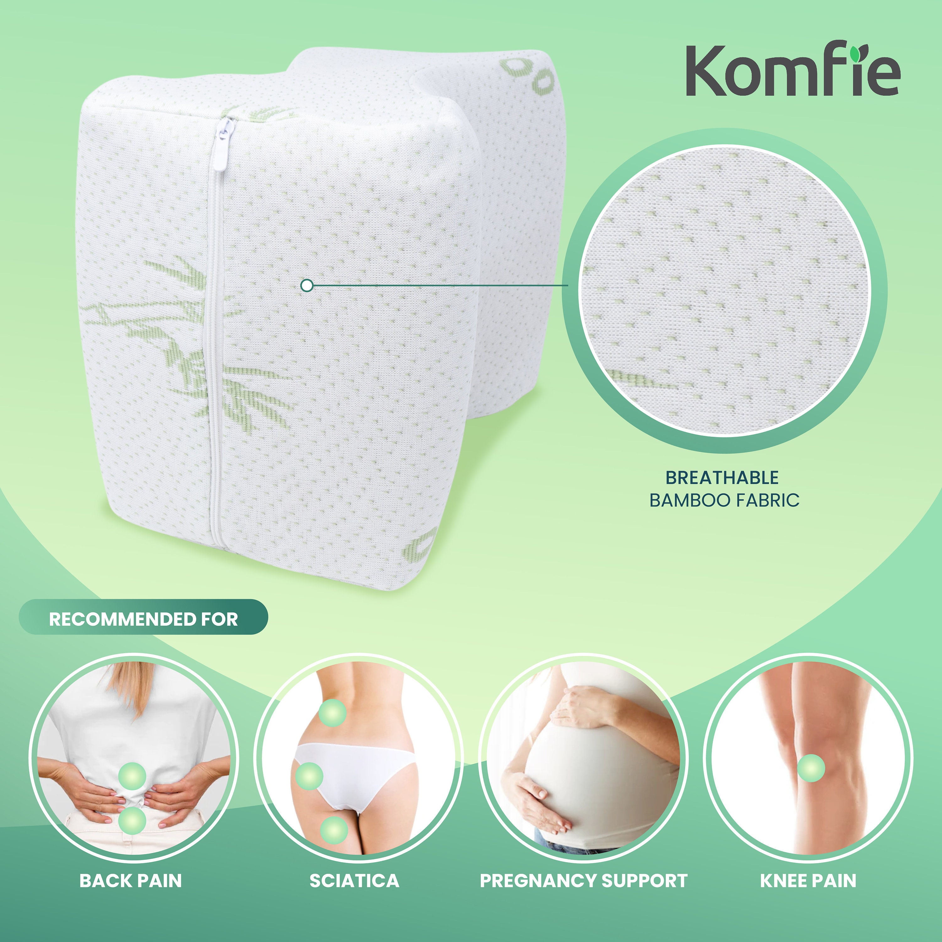 Premium Bamboo Knee Pillow for Sciatica Relief, Back Pain, Leg