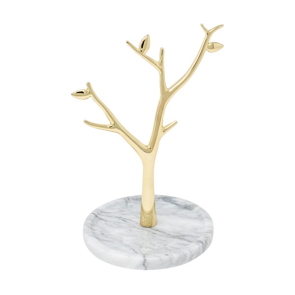 Marble Jewelry Tree - Gold Necklace Holder - Jewelry Stand For Necklaces & Rings - Jewelry Organizer in White or Grey