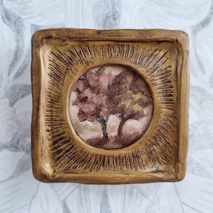 Antique looking tree art, country moody landscape painting, framed original oil painting, gift for her, vintage wall gallery