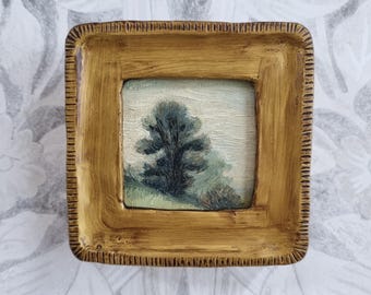 Original Oil Landscape Painting: Vintage Gold Frame, Country Tree Art