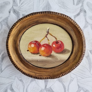 Cherries, still life oil painting, fruits and vegetables, old masters study, small gift, classical oil painting,food painting,kitchen decor