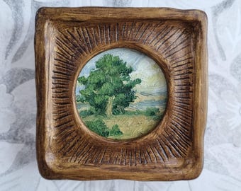 Framed Tree Oil Painting: Country Landscape, Antique Style Art