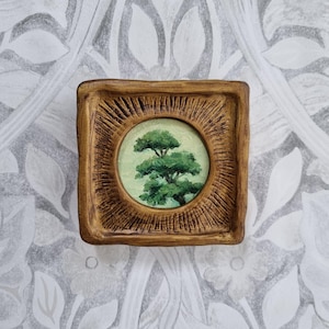 Pine tree, country moody oil landscape painting, framed original handmade oil painting antique art gift for her