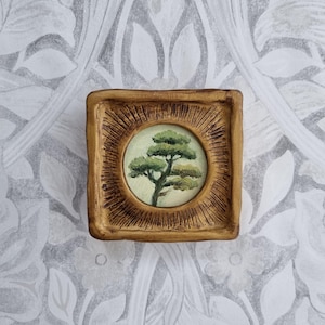 Pine tree, country moody oil landscape painting, framed original handmade oil painting antique art gift for her