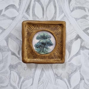 Antique looking tree art, country moody landscape painting, framed original oil painting, gift for her, vintage wall gallery