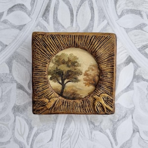 Oil landscape painting,tree painting,framed oil painting, classic and antique style art, mini painting, Original handmade oil painting